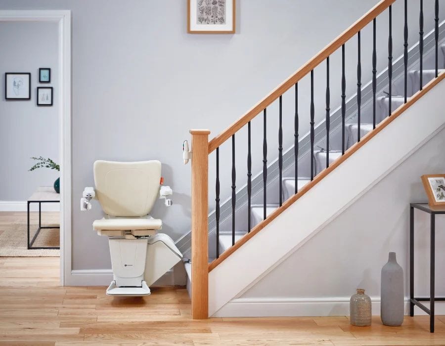 Stannah 600 Indoor staircase with installed stairlift chair